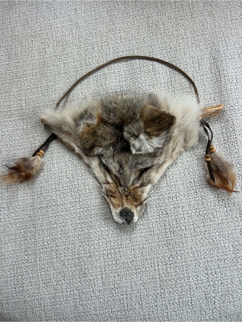 Rustic Brown and Cream Fur Headband with Tassel Straps